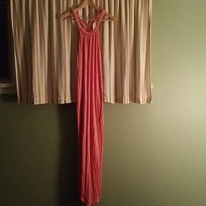 Coral Halter Neck Maxi Dress